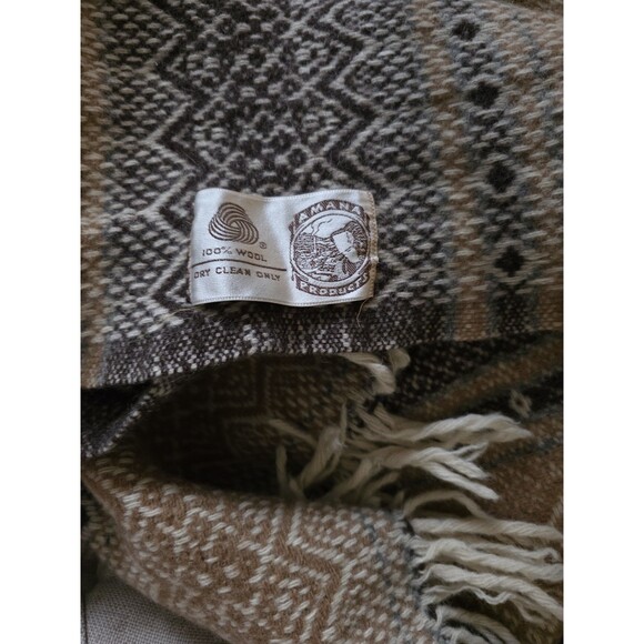 Vintage Amana Woolen Mills Blanket Throw 100% Wool Brown And Cream 52” x 62” EUC - Picture 5 of 6